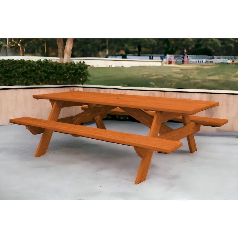 Table de pique-nique extérieure HomeRoots 94 en bois massif de séquoia avec trou pour parasol