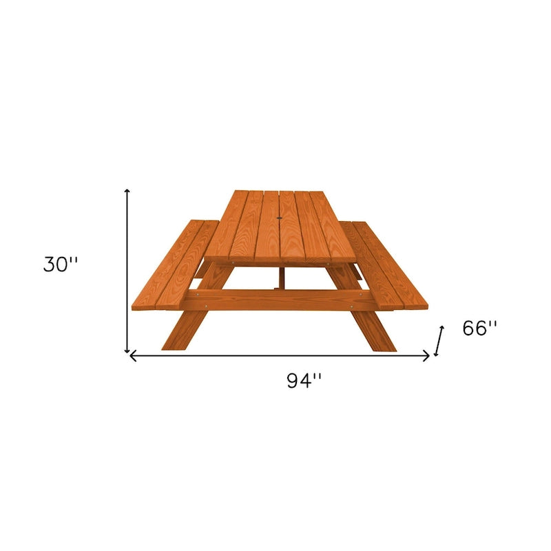 Table de pique-nique extérieure HomeRoots 94 en bois massif de séquoia avec trou pour parasol