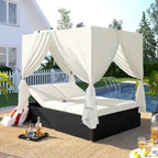 Lit de repos/Bain de soleil en osier pour extérieur avec coussins et dossiers réglables