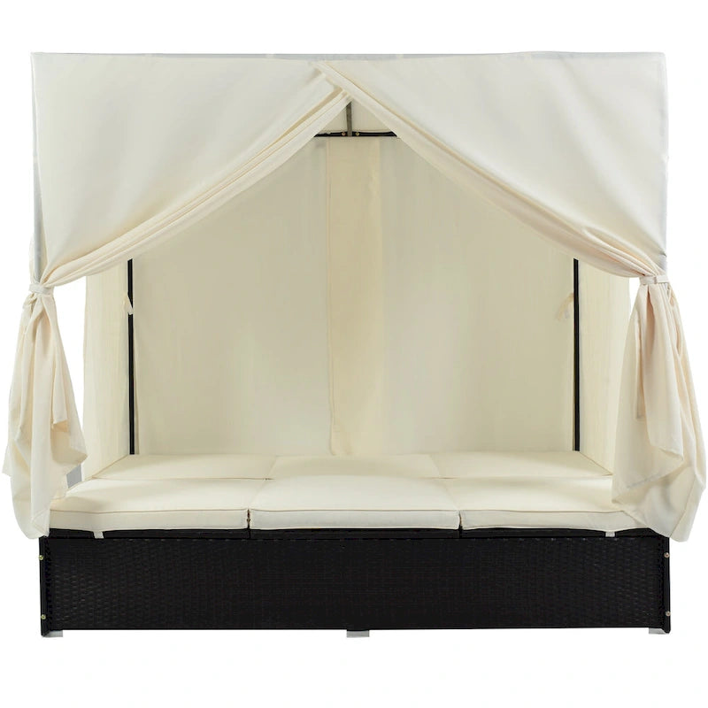 Lit de repos/Bain de soleil en osier pour extérieur avec coussins et dossiers réglables