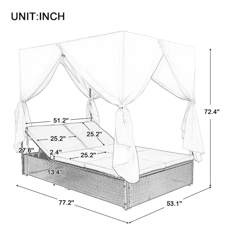 Lit de repos/Bain de soleil en osier pour extérieur avec coussins et dossiers réglables