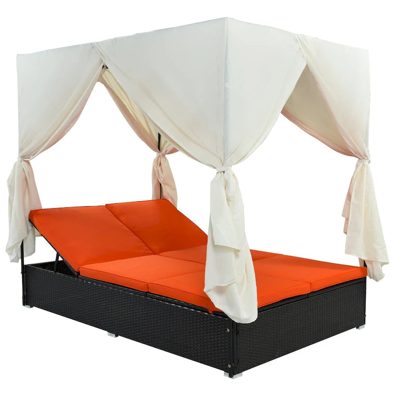 Lit de repos/Bain de soleil en osier pour extérieur avec coussins et dossiers réglables