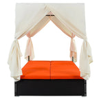 Lit de repos/Bain de soleil en osier pour extérieur avec coussins et dossiers réglables