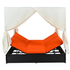 Lit de repos/Bain de soleil en osier pour extérieur avec coussins et dossiers réglables