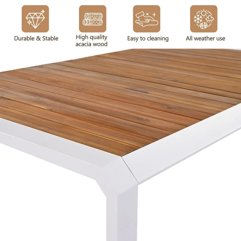 Ensemble de salle à manger d'extérieur 7 pièces avec 6 chaises en rotin, table en bois d'acacia
