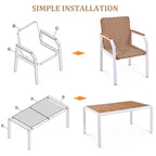 Ensemble de salle à manger d'extérieur 7 pièces avec 6 chaises en rotin, table en bois d'acacia