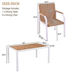 Ensemble de salle à manger d'extérieur 7 pièces avec 6 chaises en rotin, table en bois d'acacia