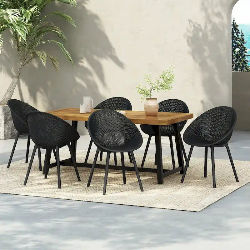 Ensemble de salle à manger d'extérieur 7 pièces en bois d'acacia Virella Christopher Knight Home