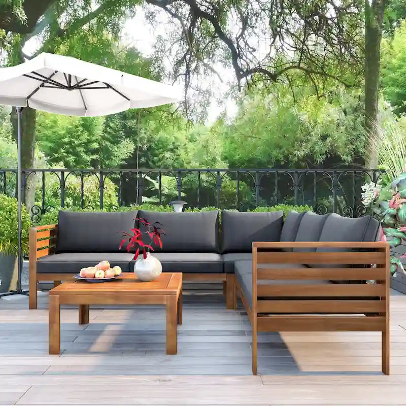 Ensembles de canapés d'angle de style campagnard français Miller Outdoor par GDFStudio