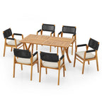 Ensemble de salle à manger d'extérieur 7 pièces en bois d'acacia Holomn avec chaises en corde par Christopher Knight Home