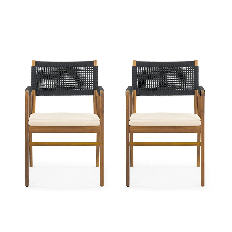 Ensemble de salle à manger d'extérieur 7 pièces en bois d'acacia Holomn avec chaises en corde par Christopher Knight Home