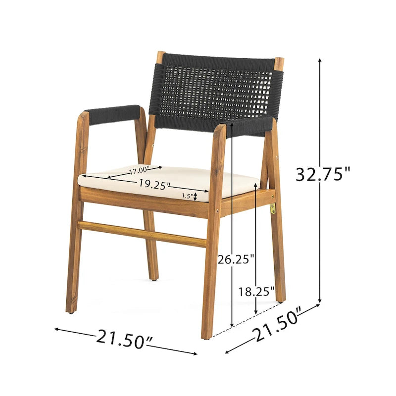 Ensemble de salle à manger d'extérieur 7 pièces en bois d'acacia Holomn avec chaises en corde par Christopher Knight Home