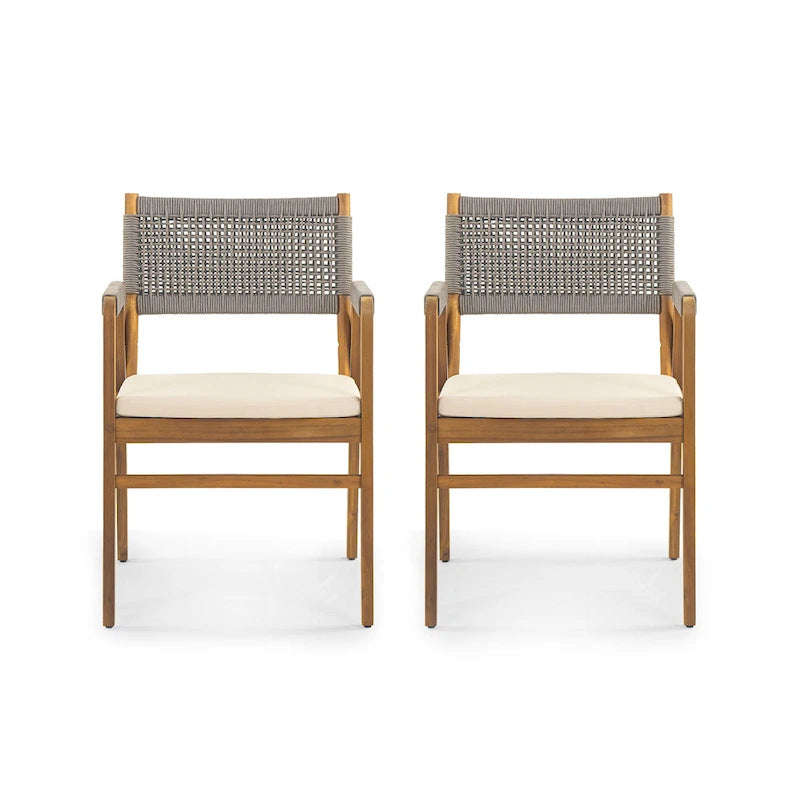 Ensemble de salle à manger d'extérieur 7 pièces en bois d'acacia Holomn avec chaises en corde par Christopher Knight Home