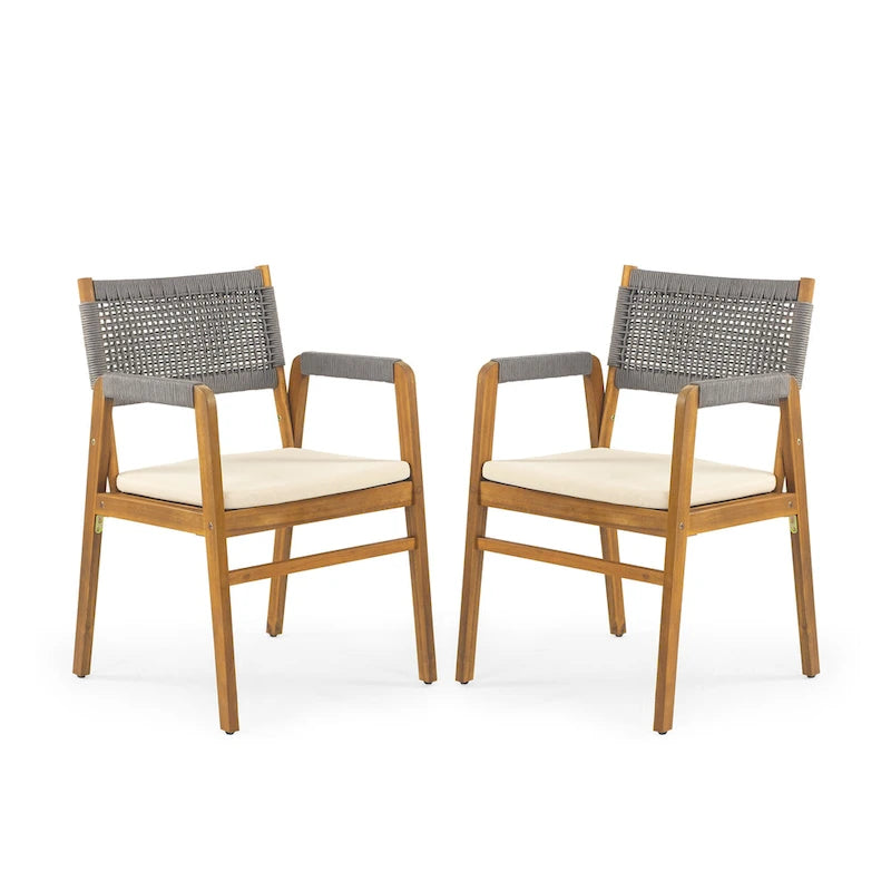 Ensemble de salle à manger d'extérieur 7 pièces en bois d'acacia Holomn avec chaises en corde par Christopher Knight Home