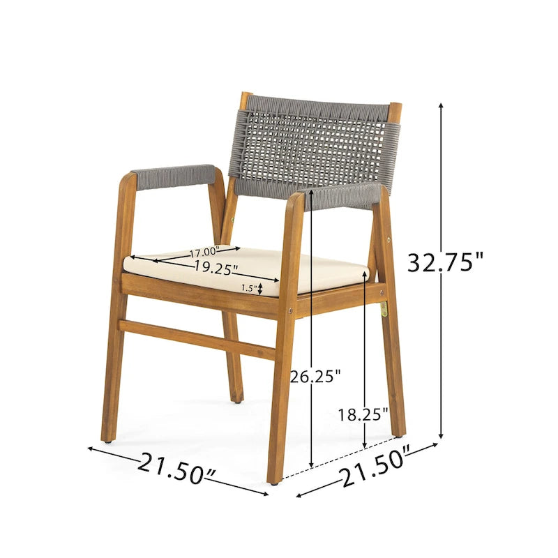 Ensemble de salle à manger d'extérieur 7 pièces en bois d'acacia Holomn avec chaises en corde par Christopher Knight Home