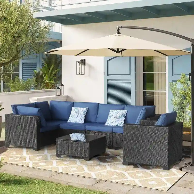 Ensemble de meubles de patio extérieur 7 pièces Ensemble de conversation pour balcon, jardin, porche ou piscine, adapté.