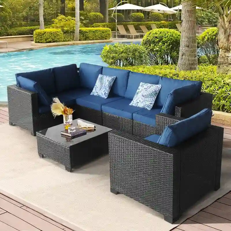 Ensemble de meubles de patio extérieur 7 pièces Ensemble de conversation pour balcon, jardin, porche ou piscine, adapté.