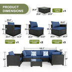 Ensemble de meubles de patio extérieur 7 pièces Ensemble de conversation pour balcon, jardin, porche ou piscine, adapté.
