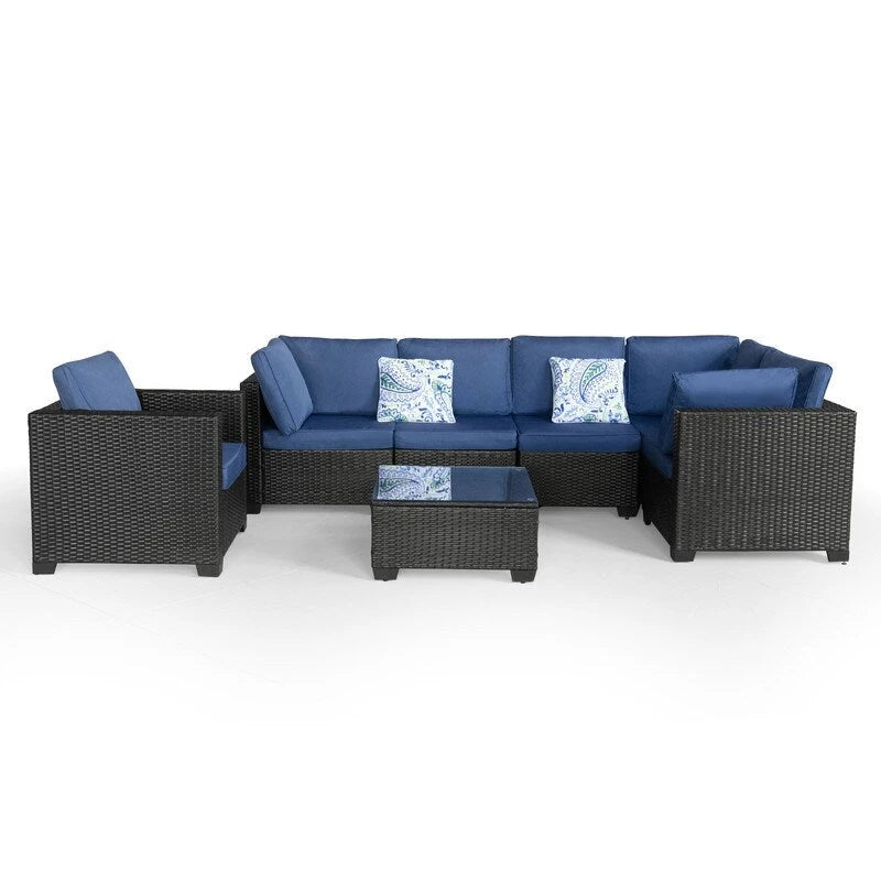 Ensemble de meubles de patio extérieur 7 pièces Ensemble de conversation pour balcon, jardin, porche ou piscine, adapté.