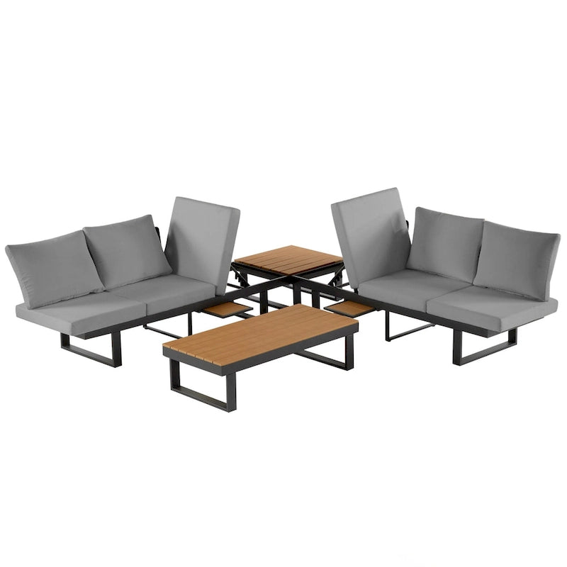 Ensemble de canapé d'angle extérieur, salon de jardin, groupe de sièges de patio, lit de repos extérieur avec sièges inclinables ajustables