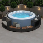 Outdoor Patio Rattan Spa Surround Frame Sofa Set with Storage Spaces, Bench and Cushions