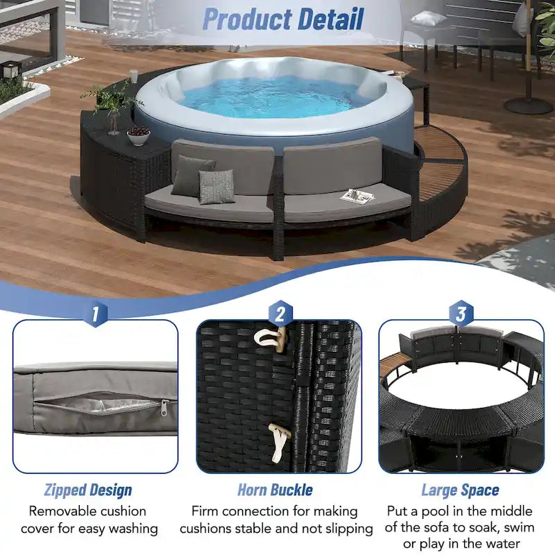 Ensemble de canapé d'extérieur en rotin pour spa avec espaces de rangement, banc et coussins