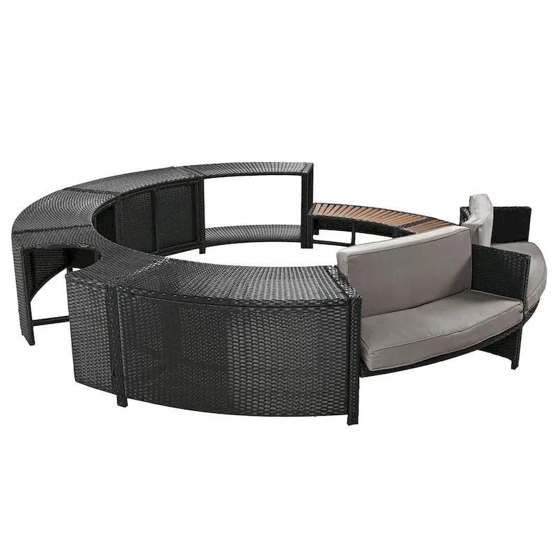 Ensemble de canapé d'extérieur en rotin pour spa avec espaces de rangement, banc et coussins