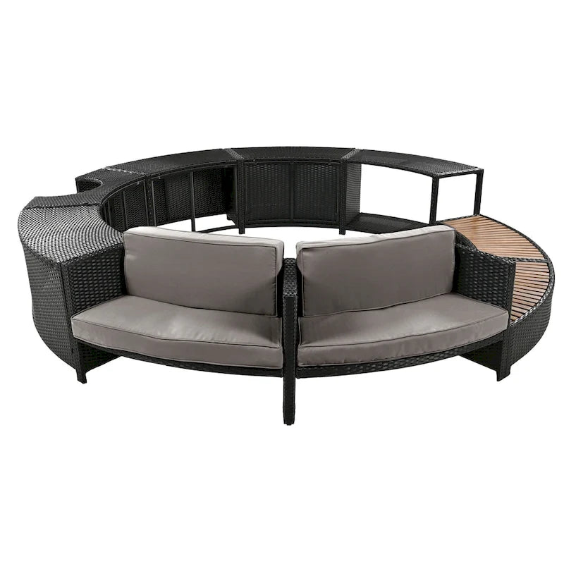 Ensemble de canapé d'extérieur en rotin pour spa avec espaces de rangement, banc et coussins