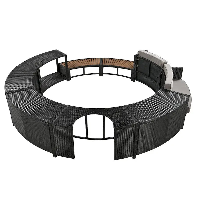 Ensemble de canapé d'extérieur en rotin pour spa avec espaces de rangement, banc et coussins