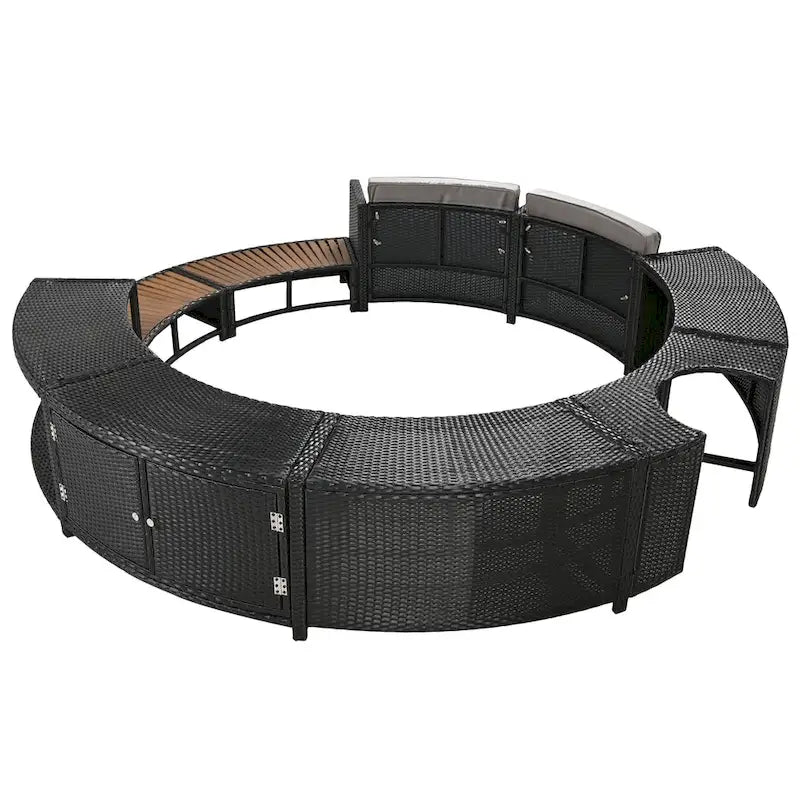 Ensemble de canapé d'extérieur en rotin pour spa avec espaces de rangement, banc et coussins
