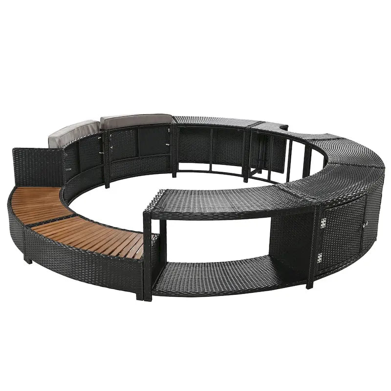 Ensemble de canapé d'extérieur en rotin pour spa avec espaces de rangement, banc et coussins