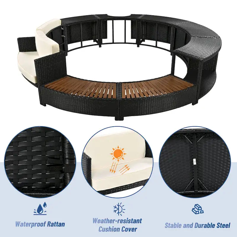 Ensemble de canapé d'extérieur en rotin pour spa avec espaces de rangement, banc et coussins