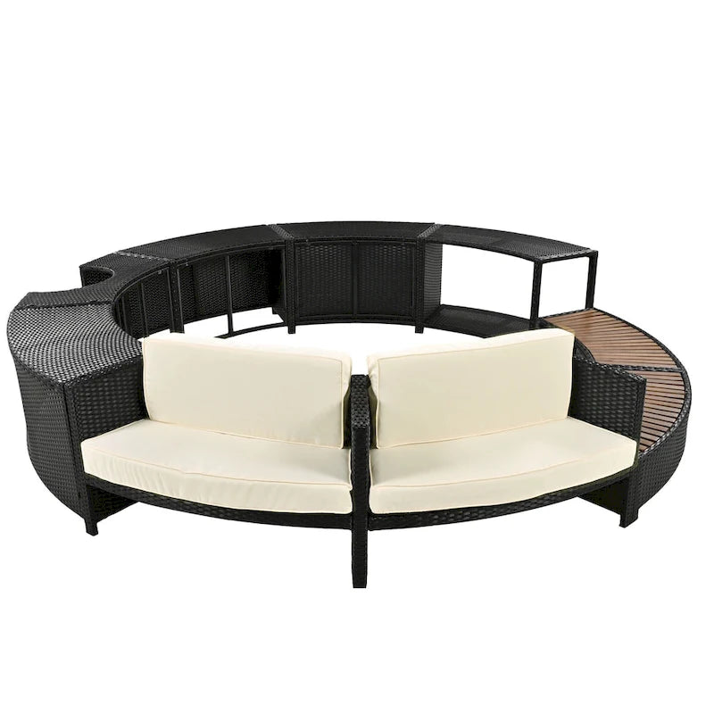 Ensemble de canapé d'extérieur en rotin pour spa avec espaces de rangement, banc et coussins