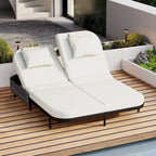 Chaise longue double d'extérieur avec dossier réglable sur 5 positions, transat inclinable en rotin PE pour 2 personnes