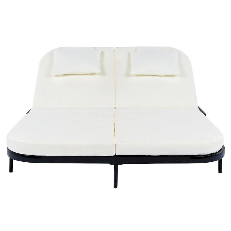 Chaise longue double d'extérieur avec dossier réglable sur 5 positions, transat inclinable en rotin PE pour 2 personnes