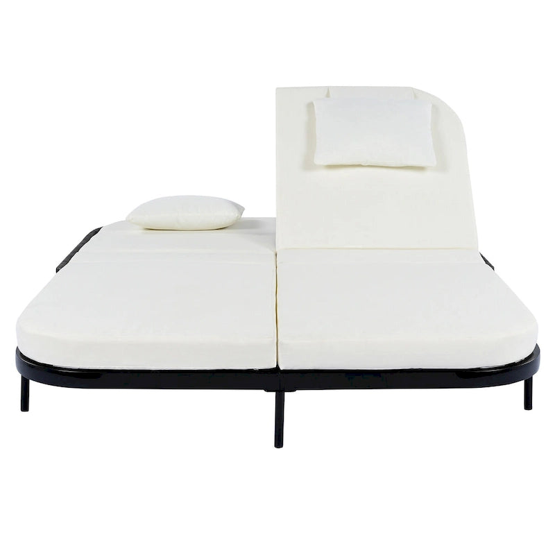 Chaise longue double d'extérieur avec dossier réglable sur 5 positions, transat inclinable en rotin PE pour 2 personnes