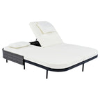 Chaise longue double d'extérieur avec dossier réglable sur 5 positions, transat inclinable en rotin PE pour 2 personnes