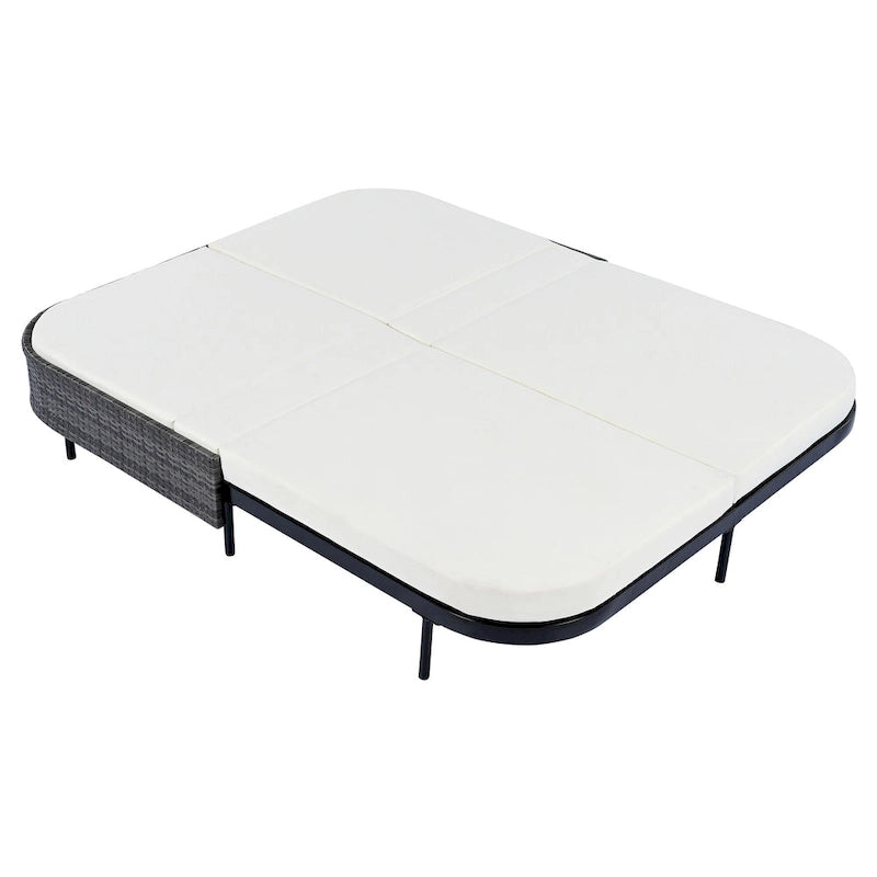 Chaise longue double d'extérieur avec dossier réglable sur 5 positions, transat inclinable en rotin PE pour 2 personnes