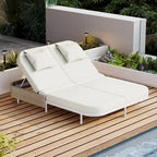 Chaise longue double d'extérieur avec dossier réglable sur 5 positions, transat inclinable en rotin PE pour 2 personnes