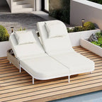 Chaise longue double d'extérieur avec dossier réglable sur 5 positions, transat inclinable en rotin PE pour 2 personnes