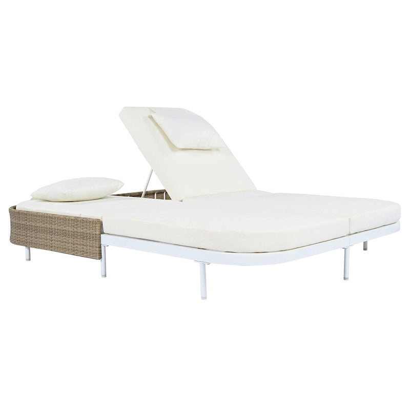 Chaise longue double d'extérieur avec dossier réglable sur 5 positions, transat inclinable en rotin PE pour 2 personnes