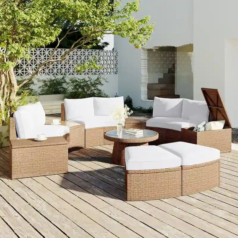Ensemble de canapés de patio semi-circulaires 10 pièces avec 1 table basse