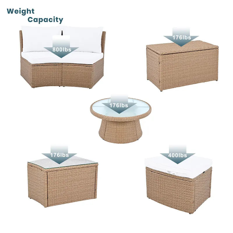 Ensemble de canapés de patio semi-circulaires 10 pièces avec 1 table basse
