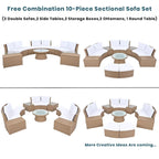 Ensemble de canapés de patio semi-circulaires 10 pièces avec 1 table basse
