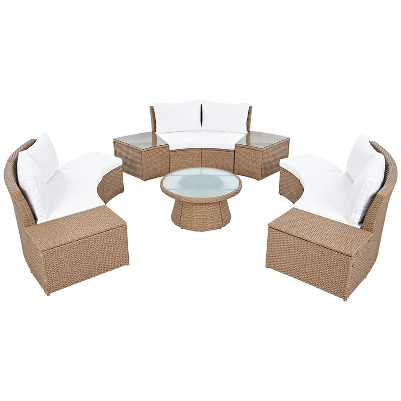 Ensemble de canapés de patio semi-circulaires 10 pièces avec 1 table basse