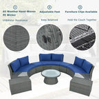 Ensemble de canapés de patio semi-circulaires 10 pièces avec 1 table basse