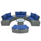 Ensemble de canapés de patio semi-circulaires 10 pièces avec 1 table basse