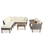 Salon de jardin 9 pièces en rotin avec table basse et coussins lavables