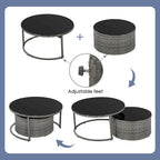 Ensemble de patio en osier demi-lune 9 pièces avec coussins et deux tables basses rondes
