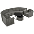 Ensemble de patio en osier demi-lune 9 pièces avec coussins et deux tables basses rondes